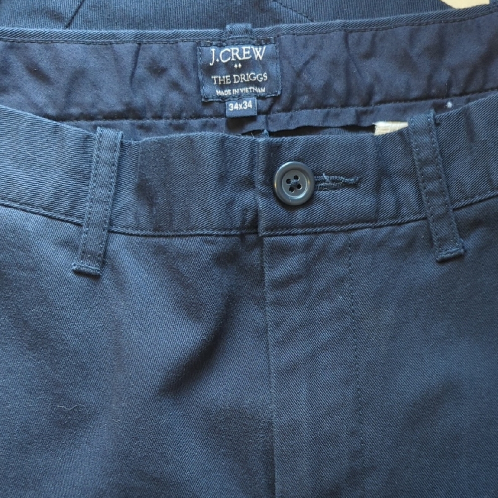J. Crew Factory The Driggs Slim Straight Flat Front Cotton Navy Trousers 34x34